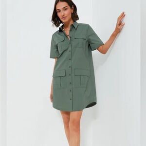 NWOT Tuckernuck Nala Olive Green Lightweight Poplin Cargo Shirt Dress Size Large